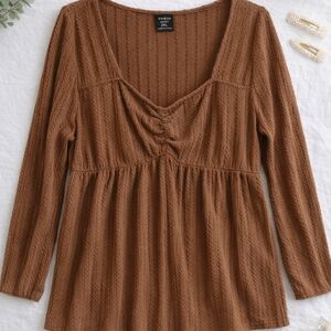 Curve Brown Ribbed Peplum Top OXL Sweetheart Neckline